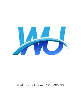 initial letter WU logotype company name colored blue and swoosh design. vector logo for business and company identity.