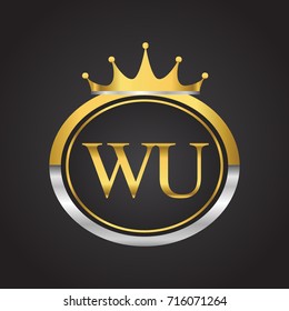 initial letter WU logotype company name with oval shape and crown, gold and silver color. vector logo for business and company identity.