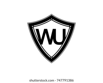 Initial letter WU shield logo black monogram vector illustration