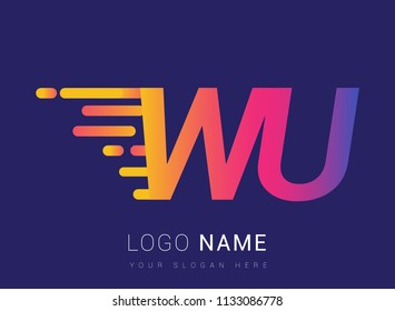 Initial Letter WU speed Logo Design template, logotype company name colored yellow, magenta and blue.for business and company identity.
