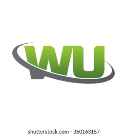 initial letter WU swoosh ring company logo green gray