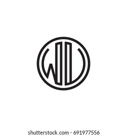 Initial letter WU, WV, minimalist line art monogram circle logo, black color