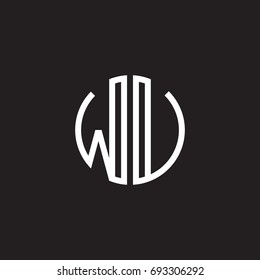 Initial letter WU, WV, minimalist line art monogram circle shape logo, white color on black background