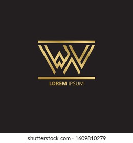 Initial Letter WV linked uppercase overlap modern gold logo vector design template. Suitable for business, consulting group company.