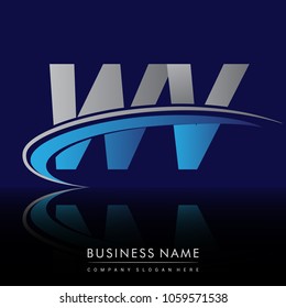 initial letter WV logotype company name colored blue and grey swoosh design. vector logo for business and company identity.