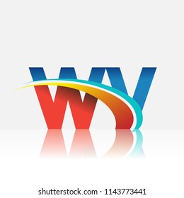 initial letter WV logotype company name colored red and blue and swoosh design. vector logo for business and company identity.
