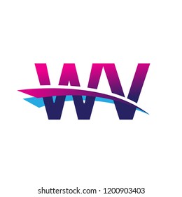 initial letter WV logotype company name colored blue and magenta swoosh design. vector logo for business and company