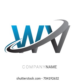 initial letter WV logotype company name colored blue and grey swoosh design. logo design for business and company identity.