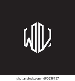 Initial letter WV, minimalist line art monogram hexagon shape logo, white color on black background