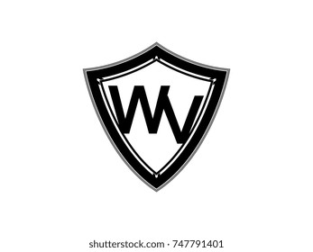 Initial letter WV shield logo black monogram vector illustration