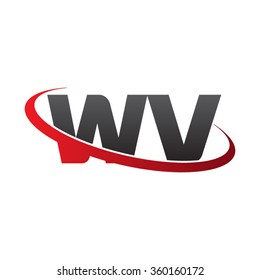 initial letter WV swoosh ring company logo red black