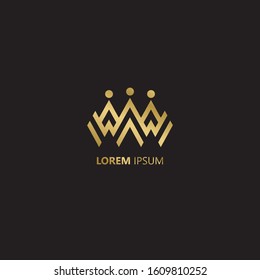 Initial Letter WW Crown linked uppercase overlap modern gold logo vector design template. Suitable for business, consulting group company.