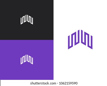 Initial letter WW design logo. Linear creative sign. Simple vector logo in a modern style with parallel vertical lines. Startup emblem. Running business. Getting case.