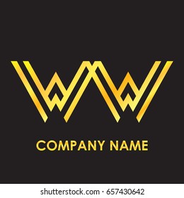 Initial letter WW elegant gold reflected lowercase logo template in black background