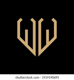 Letra inicial ww logotipo geométrico del corazón vector fondo negro