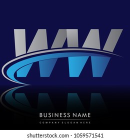 initial letter WW logotype company name colored blue and grey swoosh design. vector logo for business and company identity.