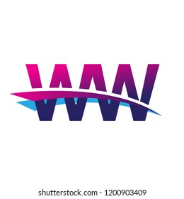 initial letter WW logotype company name colored blue and magenta swoosh design. vector logo for business and company