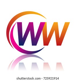 initial letter WW logotype company name orange and magenta color on circle and swoosh design. vector logo for business and company identity.