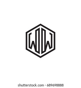 Initial letter WW, minimalist line art monogram hexagon logo, black color