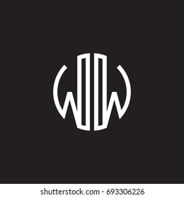 Initial letter WW, minimalist line art monogram circle shape logo, white color on black background