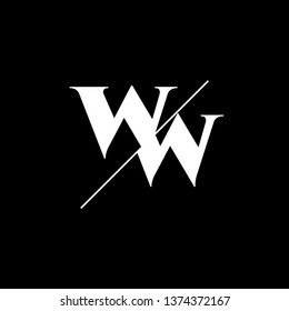 Initial Letter WW Monogram Sliced. Logo template isolated on black background