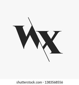Initial Letter WX Monogram Sliced. Modern logo template isolated on gray background
