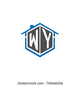 Initial Letter WY Logo Design, Hexagonal Shape with Home House Illustration