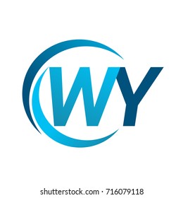 initial letter WY logotype company name blue circle and swoosh design. vector logo for business and company identity.