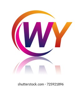 initial letter WY logotype company name orange and magenta color on circle and swoosh design. vector logo for business and company identity.