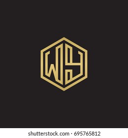 Initial letter WY, minimalist line art hexagon logo, gold color on black background