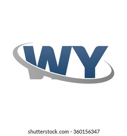 initial letter WY swoosh ring company logo blue gray