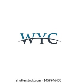 Initial letter WYC, overlapping movement swoosh horizon logo company design inspiration in blue and gray color vector
