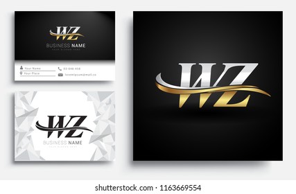 initial letter WZ logotype company name colored gold and silver swoosh design. Vector sets for business identity on white background.