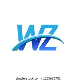 initial letter WZ logotype company name colored blue and swoosh design. vector logo for business and company identity.