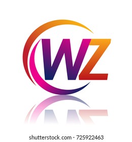 initial letter WZ logotype company name orange and magenta color on circle and swoosh design. vector logo for business and company identity.