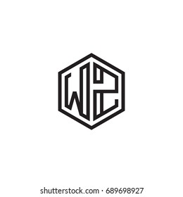 Initial letter WZ, minimalist line art monogram hexagon logo, black color