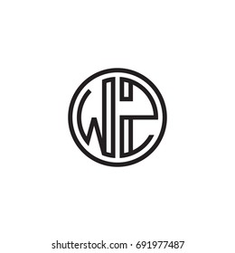 Initial letter WZ, minimalist line art monogram circle logo, black color