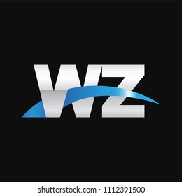 Initial letter WZ, overlapping movement swoosh logo, metal silver blue color on black background