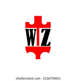Initial letter WZ red crown shield simple logo. Minimal and unique.