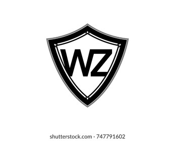 Initial letter WZ shield logo black monogram vector illustration