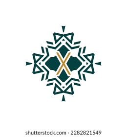 Letra inicial X logotipo decorativo del emblema del patrón antiguo abstracto