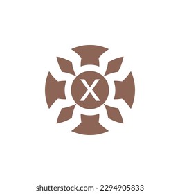 Letra inicial X logotipo del emblema del alfiler de hoja natural decorativo abstracto