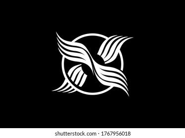 Initial Letter X Abstract Linked Circle Shape Swoosh Style Wing Logo
