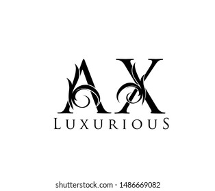 Initial letter A and X, AX, VINTAGE decorative ornament emblem badge, overlapping monogram logo, classy letter logo icon.