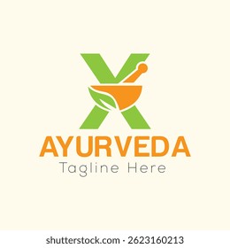 Letra Inicial X Ayurveda Eco Logo Design, Modelo Vetor Conceito Farmácia