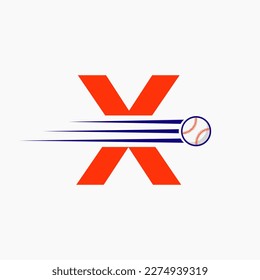 Initial Letter X Baseball Logo With Moving Baseball Icon