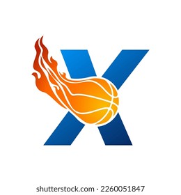 Initial Letter X Basketball Logo Concept with fireball