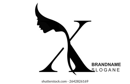 Initial letter X  beauty women face logo design. Unique and luxury feminine vector illustration.