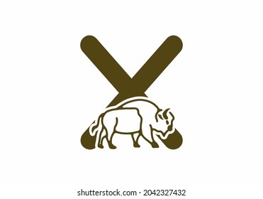 Initial letter X with bison line art design