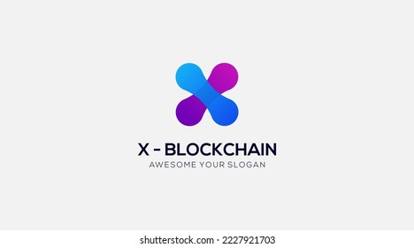 Initial Letter X Block chain Logo Template. Technology Vector Design